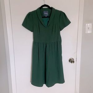 Green A-line collared V-neck dress